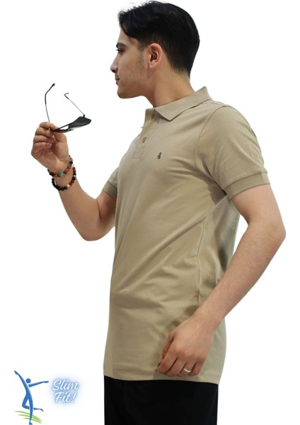 Erkek Slim Fit Dar Kesim Pamuklu Yumuşak Doku Nefes Alan Kumaş Kıvrılmaz Yaka Haki Polo Yaka Tişört Vizon Petrol fiyatları