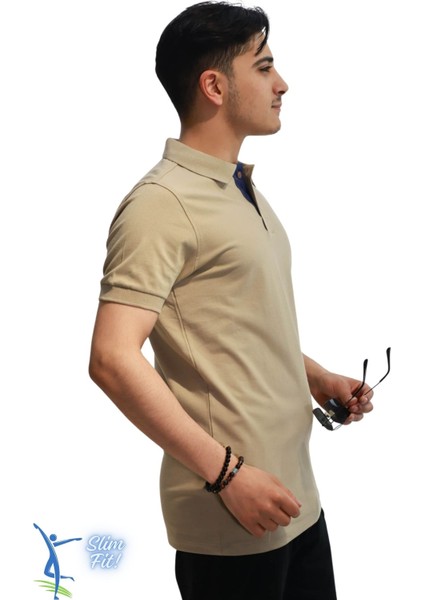 Erkek Slim Fit Dar Kesim Pamuklu Yumuşak Doku Nefes Alan Kumaş Kıvrılmaz Yaka Haki Polo Yaka Tişört Vizon Petrol modelleri