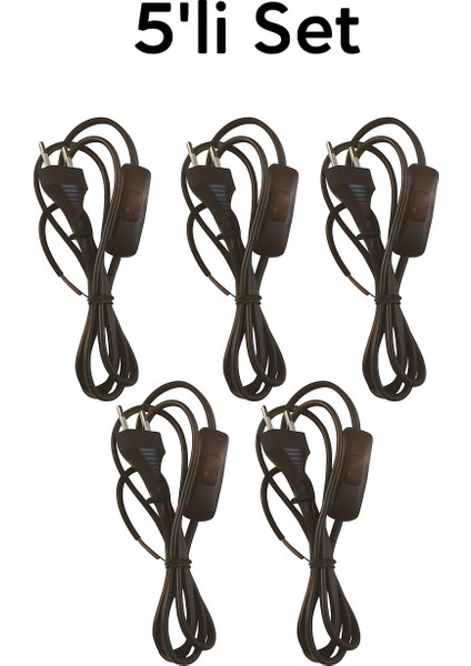 5’li Açma Kapama Anahtarlı Elektrik Kablosu – Prizli Lamba Kablosu Seti (2x0.75 mm – 1.5 Metre)