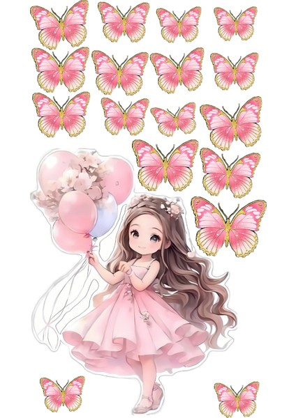 Kelebek ve Kız Yenilebilir Cupcake ve Pasta Resim Baskı
