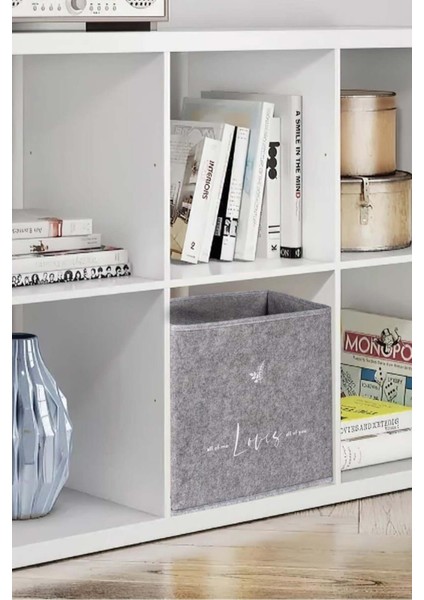 Gri Keçe Raf Organizer, Saklama Kutusu, 30X30X30 Cm, 27 Litre