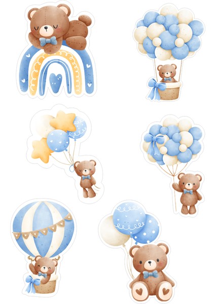 Ayıcık Mavi Yenilebilir Cupcake ve Pasta Resim Baskı