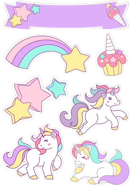 Unicorn Yenilebilir Cupcake ve Pasta Resim Baskı