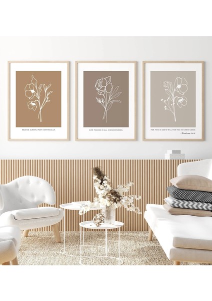 Mc Home Art Doğal Ahşap Çerçeveli Uv Baskı 3'lü Soyut Çiçek Desenli Tablo Seti – Modern & Şık Duvar Dekoru fiyatları