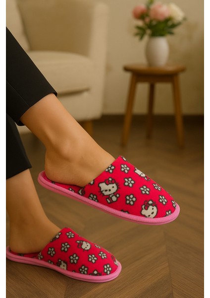 Sıcacık Peluş Kadın Ev Terliği | Kapalı Burun Karakterli – Kar Tanesi Desenli Kedi Desenli fiyatları