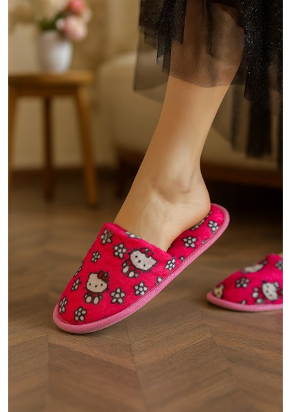 Sıcacık Peluş Kadın Ev Terliği | Kapalı Burun Karakterli – Kar Tanesi Desenli Kedi Desenli modelleri