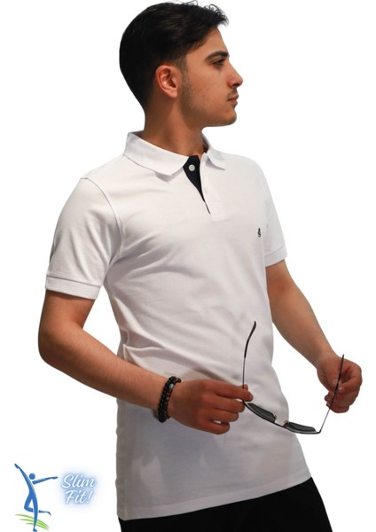 Erkek Slim Fit Dar Kesim Pamuklu Yumuşak Doku Nefes Alan Kumaş Kıvrılmaz Yaka Haki Polo Yaka Tişört Beyaz Lacivert fiyatları
