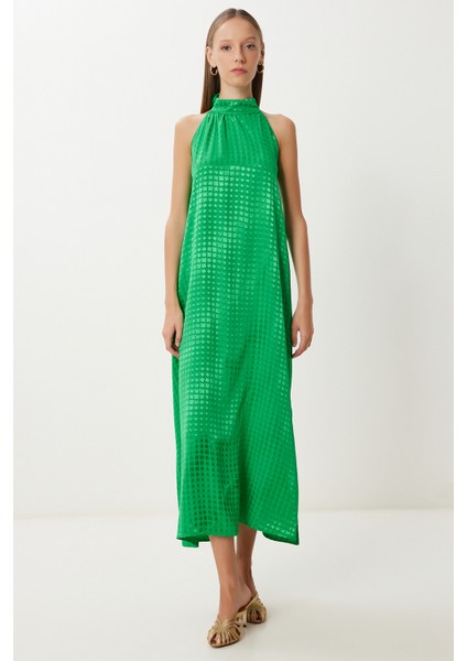 Desenli Saten Yüzeyli Elbise LFG0107 Yeşil fiyatları