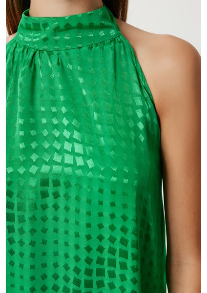 Desenli Saten Yüzeyli Elbise LFG0107 Yeşil fırsatları