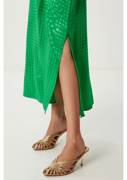 Desenli Saten Yüzeyli Elbise LFG0107 Yeşil indirimleri