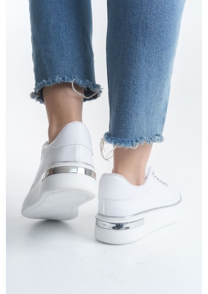 Jet-Mına Bağcıklı Ortopedik Taban Kadın Sneaker Spor Ayakkabı Cbt - Beyaz/gümüş modelleri