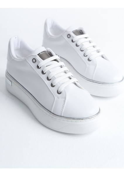 Jet-Mına Bağcıklı Ortopedik Taban Kadın Sneaker Spor Ayakkabı Cbt - Beyaz/gümüş fırsatları