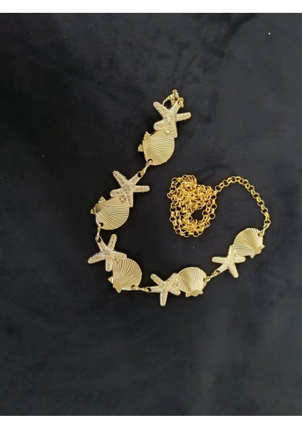 5'li Yıldız ve Deniz Kabuğu Detaylı Zincir Kemer, Kadın Kemeri, Ceket Kemeri, Gömlek Kemeri, Elbise Kemeri