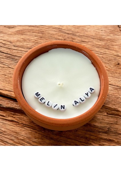 Kişiye Özel Yazılı Dekoratif Hediyelik Soya Mum(Wax) Kil Kapta %100 Doğal Soya Mum , El Yapımı