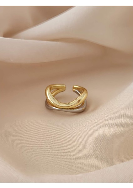 Asimetrik Ayarlabilir Model Gold Silver Renkli Yüzük modelleri