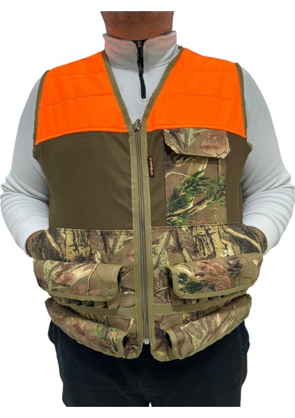 Turuncu Omuzlu Meşe Desen Avcı Yeleği - 30 Fişek Kapasiteli - 12 Kalibre
