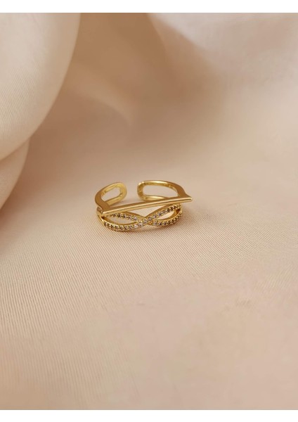 Sonsuzluk Model Zirkon Taşlı Ayarlanabilir Gold Altın Renkli Yüzük modelleri
