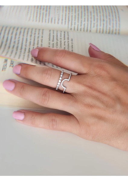 Oval Iki Sıralı Taşlı Model Ayarlanabilir Silver Gümüş Renkli Yüzük fiyatları