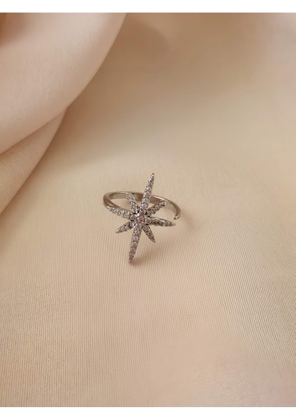 Kutup Yıldızı Model Zirkon Taşlı Ayarlanabilir Silver Gümüş Renkli Yüzük