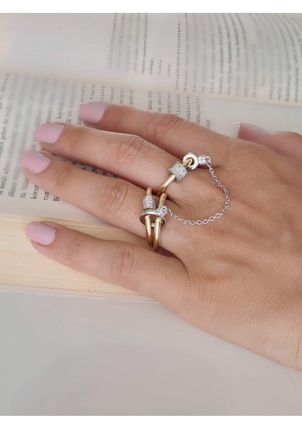 Çoklu 3'lü Sallantılı Model Zirkon Taşlı Silver Gold Renkli Yüzük fiyatları