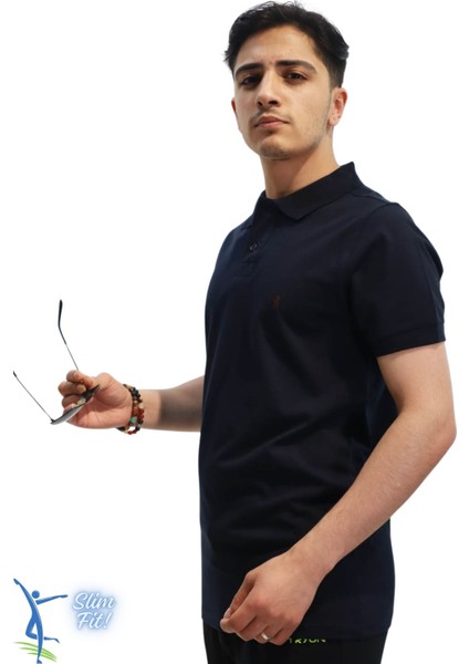 Erkek Slim Fit Dar Kesim Pamuklu Yumuşak Doku Nefes Alan Kumaş Kıvrılmaz Yaka Haki Polo Yaka Tişört Lacivert modelleri