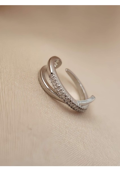 Çapraz x Model Zirkon Taşlı Ayarlanabilir Silver Gümüş Renkli Yüzük