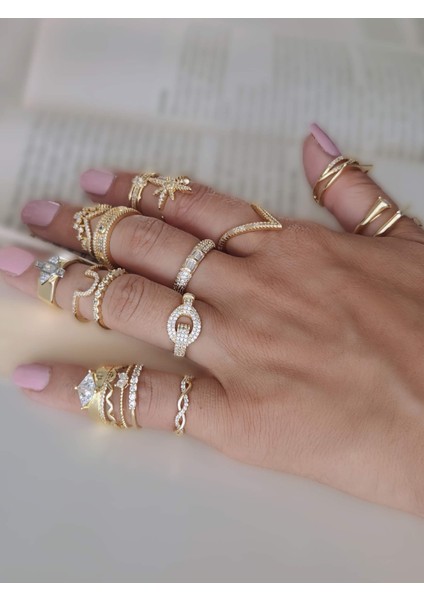 V Model Damla Zirkon Taşlı Ayarlanabilir Gold Altın Renkli Yüzük fırsatları