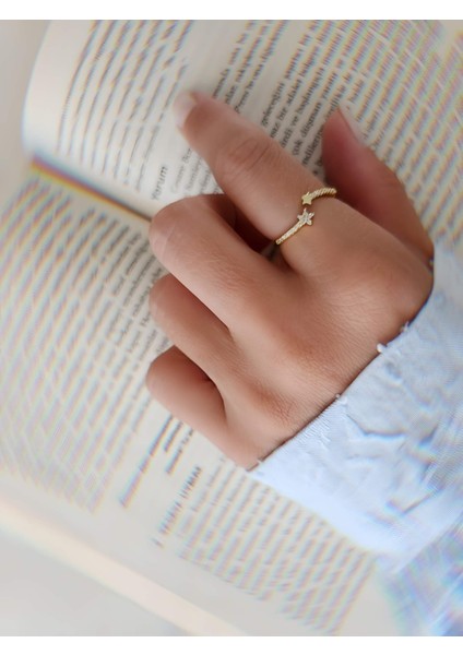 Zirkon Taşlı Yıldız Model Ayarlanabilir Gold Altın Renkli Yüzük