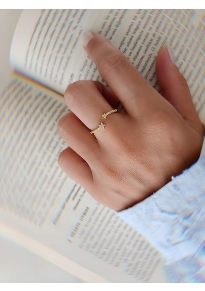Zirkon Taşlı Yıldız Model Ayarlanabilir Gold Altın Renkli Yüzük fiyatları