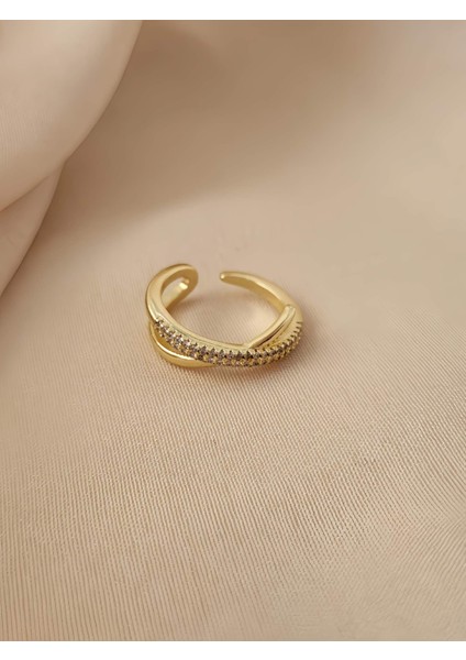 Çapraz x Model Zirkon Taşlı Ayarlanabilir Gold Altın Renkli Yüzük modelleri