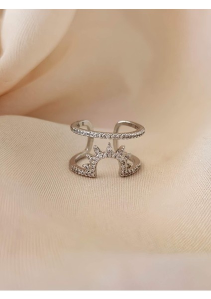 Güneş Iki Sıralı Taşlı Model Ayarlanabilir Silver Gümüş Renkli Yüzük