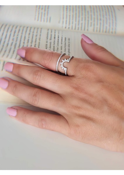 Güneş Iki Sıralı Taşlı Model Ayarlanabilir Silver Gümüş Renkli Yüzük modelleri
