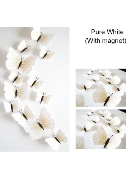 Ev Dekorasyon 3D Pvc Kelebek 50 Adet Li Duvar Süsleme Kelebek Buketlik Kelebek Beyaz