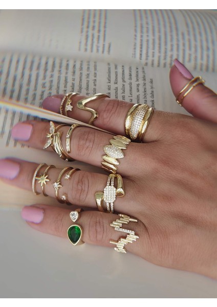 Damla Elips Oval Model Zirkon Taşlı Ayarlanabilir Gold Altın Renk Yüzük fırsatları