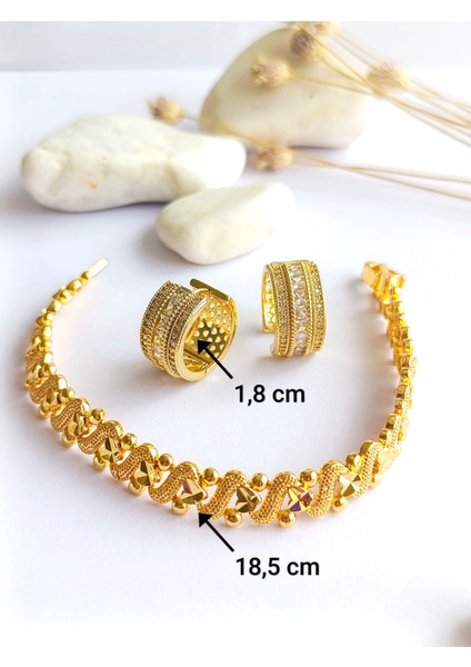 Küpe Halka ve Bileklik Zirkon Taş Altın Kaplama 316 L Çelik 2'li Set+ Hediye Paket fırsatları