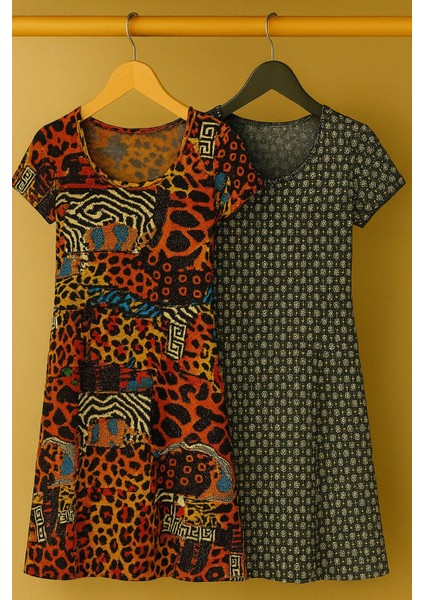 2 Adet Dökümlü Rahat Kalıp Günlük Penye Kumaş Elbise