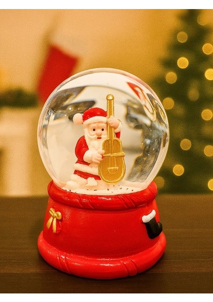 2026 Yılbaşı Temalı LED Işıklı Çello Çalan Noel Baba Kar Küresi 9 cm Orta Boy Yeni Yıl Süsü - 48