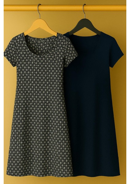 2 Adet Dökümlü Rahat Kalıp Günlük Penye Kumaş Elbise