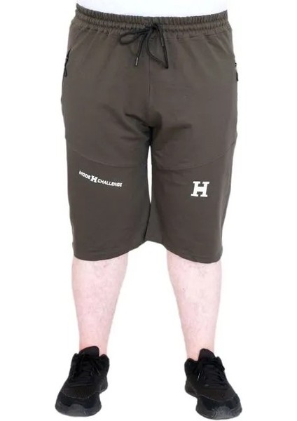 Büyük Beden Erkek Şort 2 Iplik Parçalı U25504 Haki