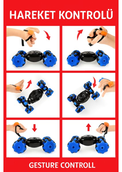 Uzaktan Kumandalı Akrobasi Oyuncağı • El Hareketiyle Kontrol • Işıklı & Renkli Arazi Aracı