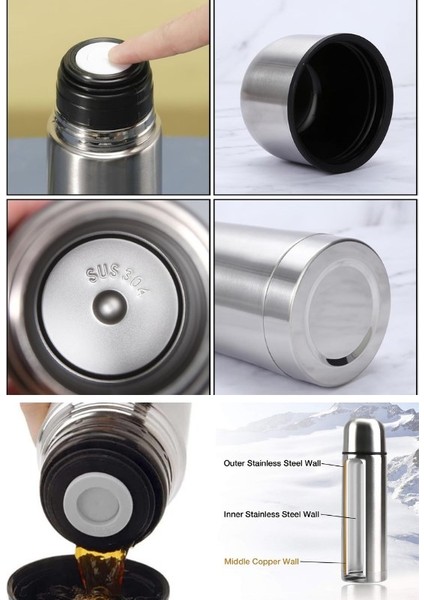 500 ml Çift Katmanlı Sus 304 Çelik Inox Termos Süt-Mama-Kamp-Piknik Termosu 12 Saate Kadar Sıcak Soğuk Tutma indirimleri