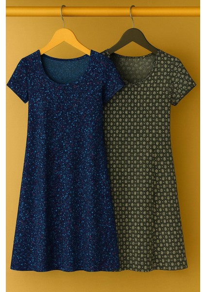 2 Adet Dökümlü Rahat Kalıp Günlük Penye Kumaş Elbise