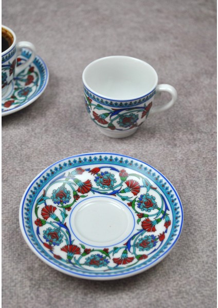 2 Kişilik 4 Parça Çini Motifli Porselen Lale Osmanlı Türk Kahve Fincan Takımı-Ottoman modelleri