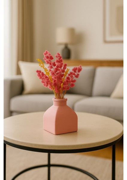 Pembe Dekoratif Taş Vazo – Modern Kare Tasarım – 13 cm – Minimalist Ev Aksesuarı modelleri