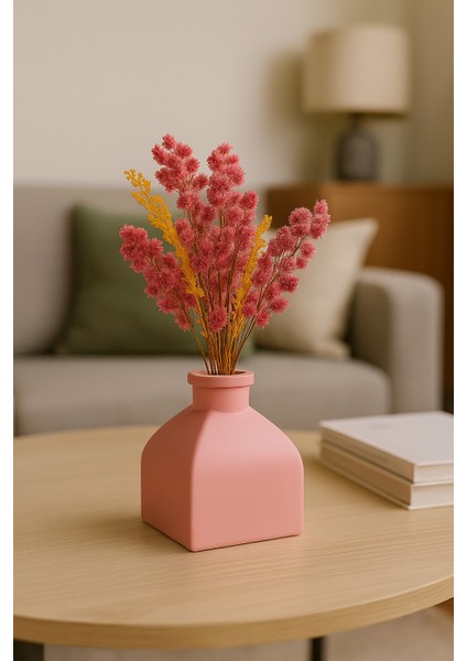 Pembe Dekoratif Taş Vazo – Modern Kare Tasarım – 13 cm – Minimalist Ev Aksesuarı fırsatları