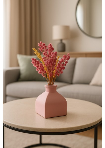 Pembe Dekoratif Taş Vazo – Modern Kare Tasarım – 13 cm – Minimalist Ev Aksesuarı fiyatları
