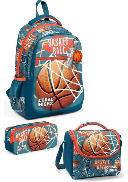 Coral High Kids Nefti Turuncu Basketbol Desenli 3’lü Okul Çanta Seti SET0123651