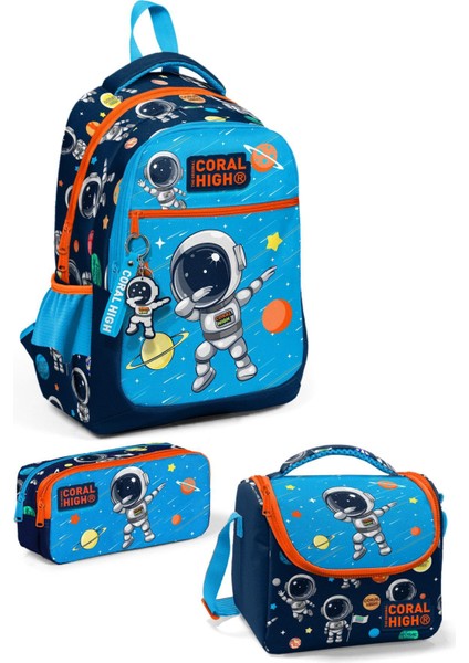 Coral High Kids Lacivert Mavi Astronot Desenli 3’lü Okul Çanta Seti SET0123486
