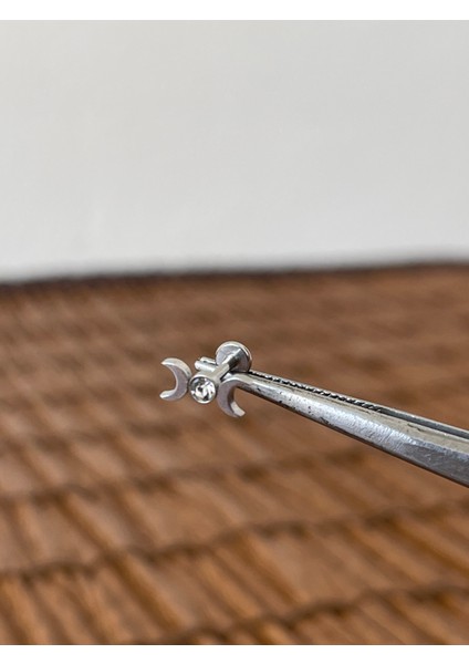 316 L Cerrahi Çelik Ay Modeli Zirkon Taşlı Kıkırdak Helix Dudak Tragus Piercingi 6mm x 1,2 mm fiyatları