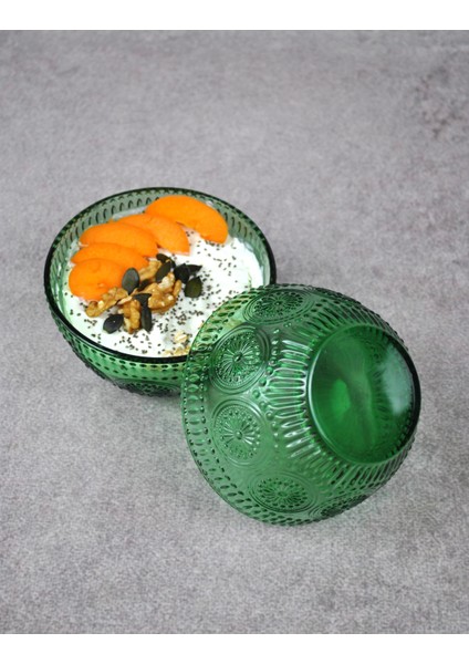 2 Adet Zümrüt Yeşili Cam Bowl Kase Çorba Sunum Kahvaltılık Yulaf Kasesi-Phoenix